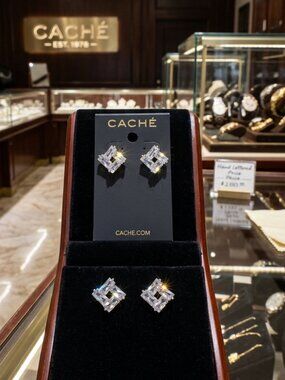 Cache Geometric Rhinestone Stud Earrings (2 Pairs)
